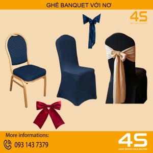 Ghế Banquet, Ghế Đệm Phủ Khăn, Cột Nơ Màu Theo Yêu Cầu